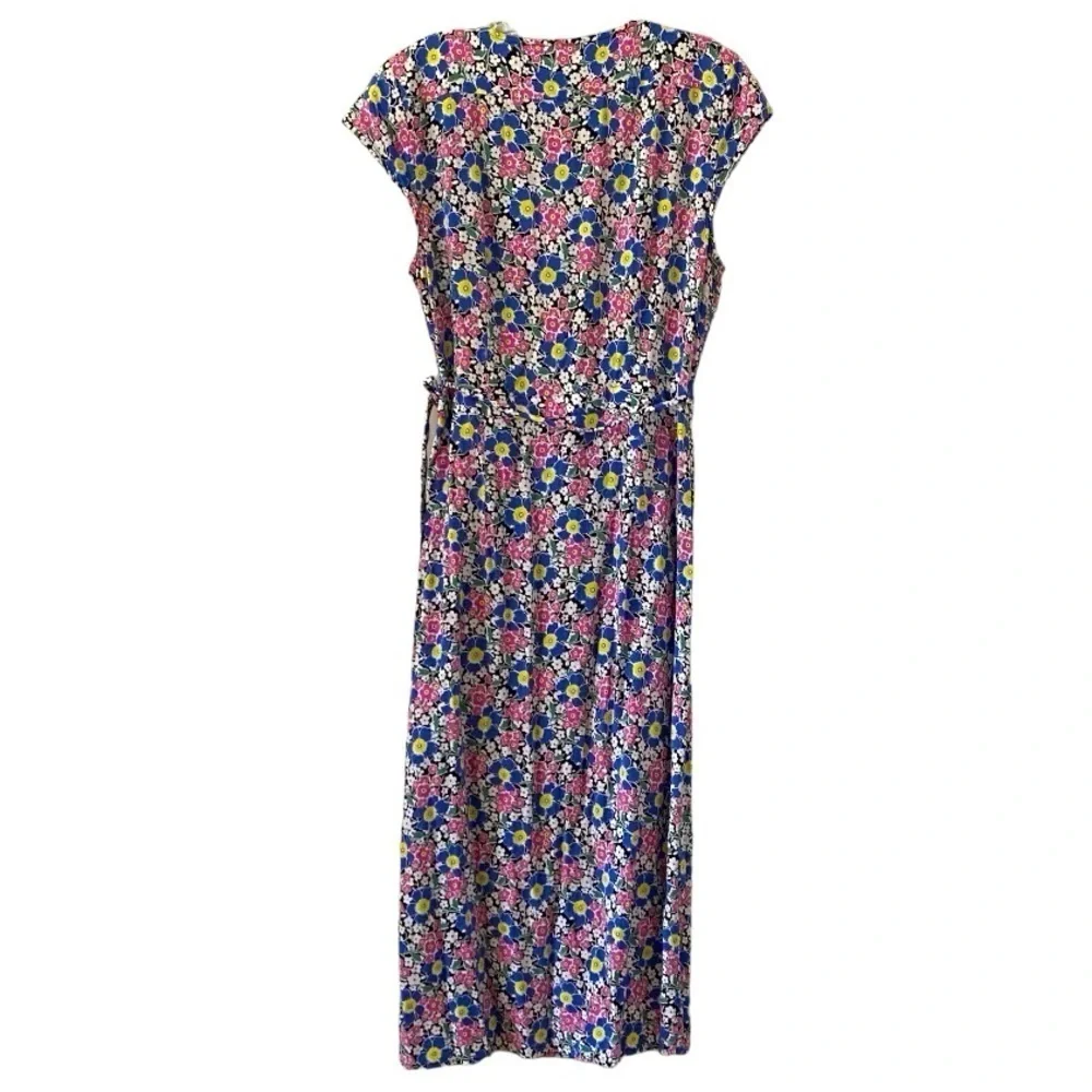 J. Crew Fabrizia Blue Pink Jersey Midi Ditsy Floral Wrap Retro Midi Dress